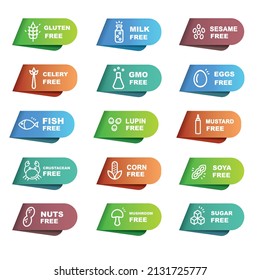 Allergen free icons set in different colors, modern vision, vector, illustration.