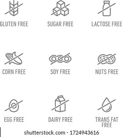 Allergen free icons set. Vector illustration. 