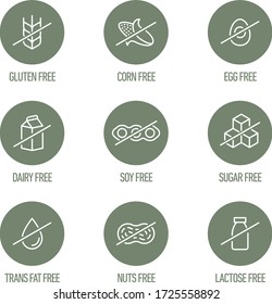 Allergen Free Icons Set. Vector Illustration. 