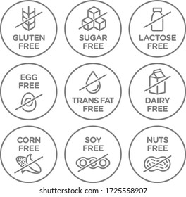 Allergen free icons set. Vector illustration. 