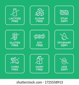 Allergen free icons set. Vector illustration. 