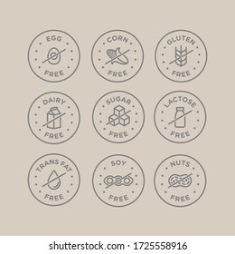 Allergen free icons set. Vector illustration. 