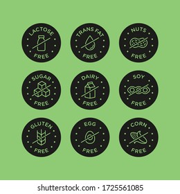 Iconos libres de alérgicos. Ilustración vectorial. 