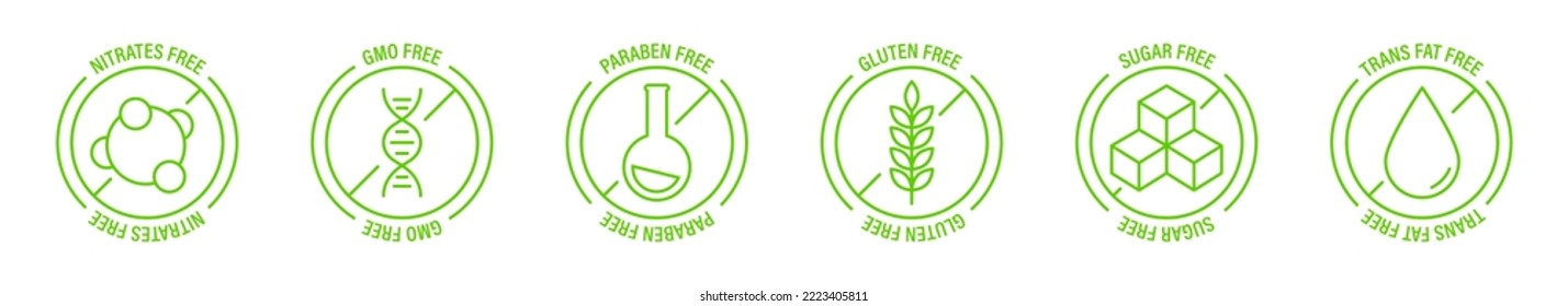 Allergen free ingredients icons. Food allergy icons. Basic allergens. Allergen free products collection. Products warning symbols. EPS 10 