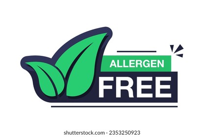 Allergen free label or allergen free icon in flat style. Sticker for non allergenic products and hypoallergenic materials, symbols of packaging of safe products. Vector illustration.