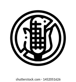 Allergen Free Sign Corn Vector Thin Line Icon. Allergen Free Agricultural Food Linear Pictogram. Crossed Out Mark Maize Eco Healthy Produce. Black And White Contour Illustration