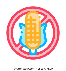 Allergen Free Sign Corn Vector Thin Line Icon. Allergen Free Agricultural Food Linear Pictogram. Crossed Out Mark Maize Eco Healthy Produce. Illustration