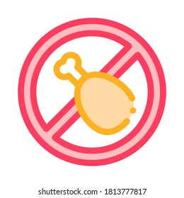 Allergen Free Sign Fat Food Vector Thin Line Icon. Allergen Free Animal Product Linear Pictogram. Crossed Out Mark Chicken Leg Hock Healthy Produce. Illustration