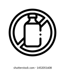 Allergen Free Sign Lactose Vector Thin Line Icon. Allergen Free Beverage Product Linear Pictogram. Crossed Out Mark Bottle With Dairy Cow Milk Healthy Produce. Monochrome Contour Illustration