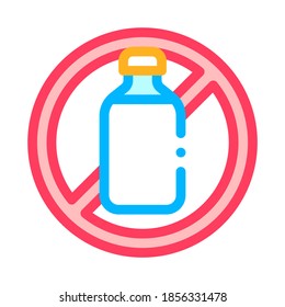 Allergen Free Sign Lactose Vector Thin Line Icon. Allergen Free Beverage Product Linear Pictogram. Crossed Out Mark Bottle With Dairy Cow Milk Healthy Produce. Illustration