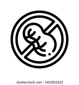 Allergen Free Sign Peanut Vector Thin Line Icon. Allergen Free Nut Food Linear Pictogram. Crossed Out Mark With Goober Earth-nut Bean Healthy Produce. Black And White Contour Illustration