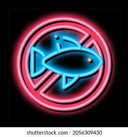 Allergen Free Sign Seafood neon light sign vector. Glowing bright icon transparent symbol illustration