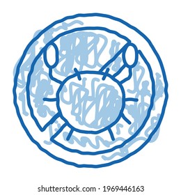 Allergen Free Sign Seafood sketch icon vector. Hand drawn blue doodle line art isolated symbol illustration