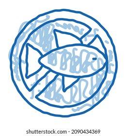 Allergen Free Sign Seafood sketch icon vector. Hand drawn blue doodle line art isolated symbol illustration