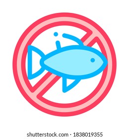 Allergen Free Sign Seafood Vector Thin Line Icon  Allergen Free Sea Food Linear Pictogram  Crossed Out Mark With Seafood Sardine Scomber Healthy Produce  Illustration