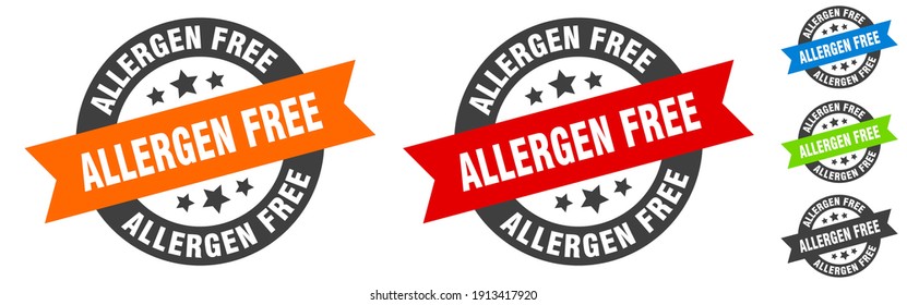 Allergen Free Stamp. Allergen Free Round Ribbon Sticker. Label