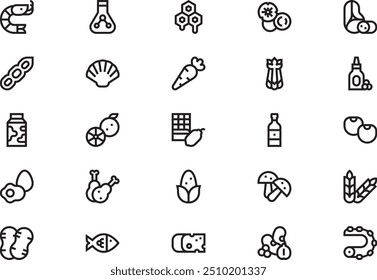 Allergen icons collection is a vector illustration with editable stroke.