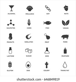 Allergen icons set. Black and white. Vector illustration.
 svg