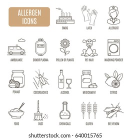 Allergen icons. Set of vector pictogram for web graphics