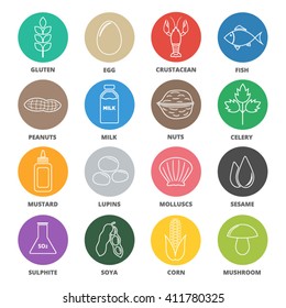 Allergen icons vector set. Food allergens symbols collection. Food allergens emblems. Food allergens signs.