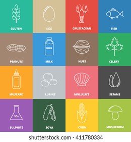 Allergen icons vector set. Food allergens symbols collection. Food allergens emblems. Food allergens signs.