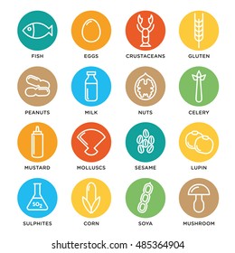 Allergen Icons Vector Set. Food Allergens Symbols Emblems Signs Collection