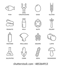 Allergen Icons Vector Set. Food Allergens Symbols Emblems Signs Collection