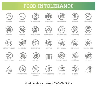Allergen ingredients vector icons. Product free allergen ingredient symbols svg