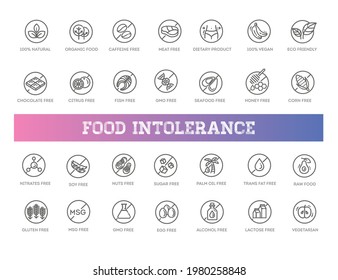 Allergen Ingredients Vector Icons. Product Free Allergen Ingredient Symbols