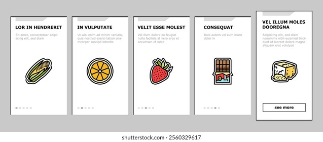 allergen product food free onboarding mobile vector gluten organic, product gmo, label cosmetic, sugar allergy, cruelty allergen product food free illustrations