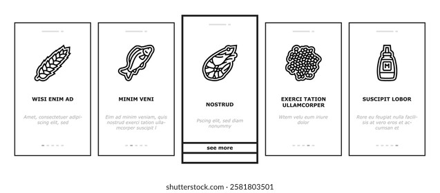 allergen product food free onboarding mobile vector gluten organic, product gmo, label cosmetic, sugar allergy, cruelty allergen product food free illustrations