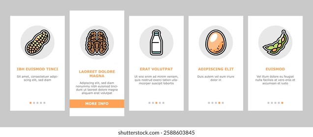allergen product food free onboarding mobile vector gluten organic, product gmo, label cosmetic, sugar allergy, cruelty allergen product food free illustrations