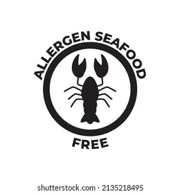 Allergen mariscos libres de mariscos, crustáceos sin etiqueta icono en glifo plano negro, estilo relleno aislado en fondo blanco