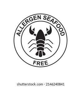 Allergen seafood free, shellfish free label icon in black flat glyph, filled style isolated on white background