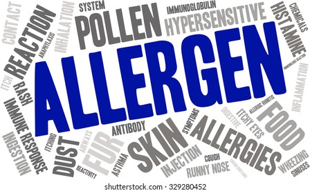 Allergen word cloud on a white background. 