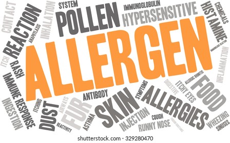 Allergen word cloud on a white background. 
