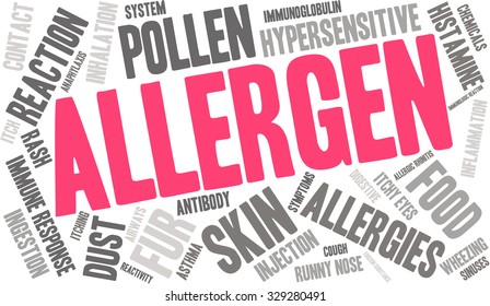Allergen word cloud on a white background. 