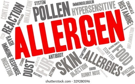 Allergen word cloud on a white background. 