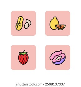 Allergenic products line icon set. Lemon, peanut, exotic fruit, strawberry. Allergy concept. Vector illustration can be used for topics like food and  healthcare