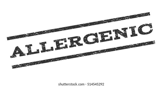 Allergenic watermark stamp. Text tag between parallel lines with grunge design style. Rubber seal stamp with dirty texture. Vector gray color ink imprint on a white background.