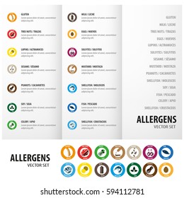 Allergens circle icons set triptych design for business