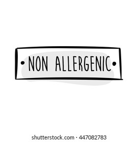 Allergens free, non allergenic product. Isolated vector label, stickers icon or mark. Hand drawn design for packaging on white background.