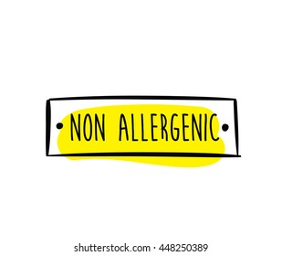 Allergens free, non allergenic product. Isolated vector label, stickers icon or mark. Hand drawn colorful design for packaging on white background.