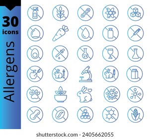 Allergens gradient no ingredients icons set	