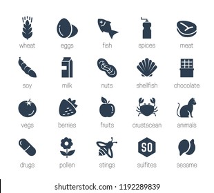 Allergens icon set in glyph style