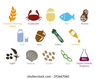 Allergens information vector symbols set