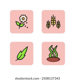 Allergens line icon set. Flower pollen, wheatears, grass, leaf. Allergy concept. Vector illustration can be used for topics like agriculture, spring plant, healthcare