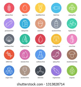 Allergens line icons vector set on white background.