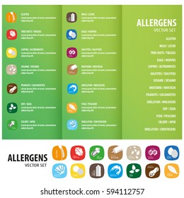 Allergens set triptych green design for business