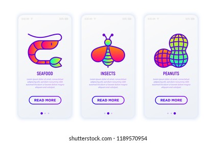 Allergens thin line icons set: seafood, insect, peanuts. Vector illustration.